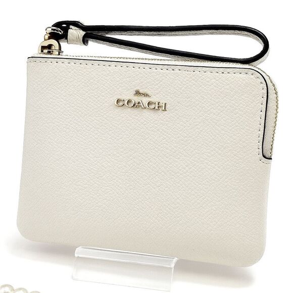 Coach Cream Saffiano Leather Corner Zip Wristlet Wallet Clutch NWT - Picture 1 of 9